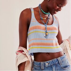 Free People Violet Cashmere Striped Light Blue Combo Crop Tank Top Sz XL NEW
